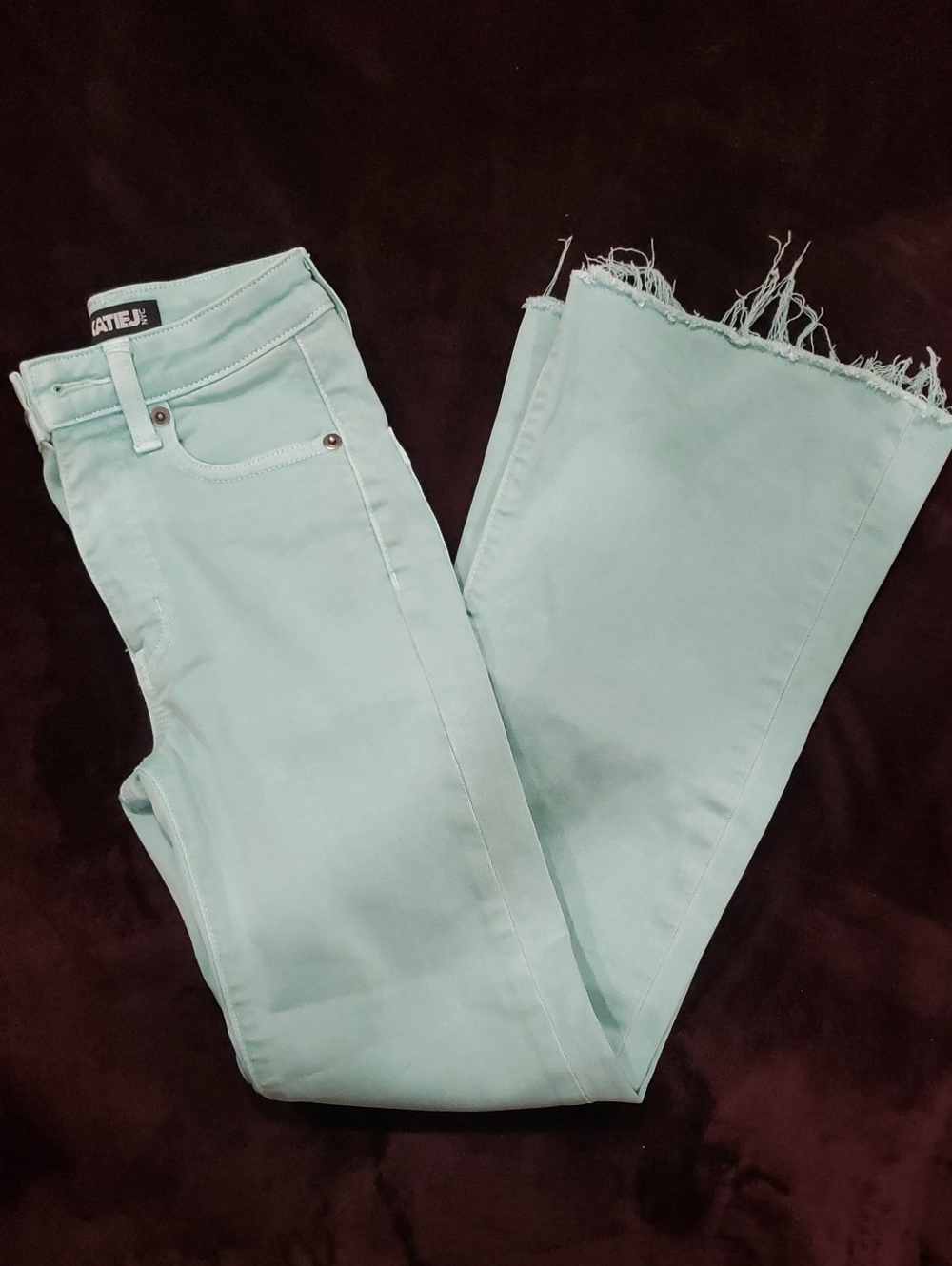 Katie J NYC Mint Wide-Leg Frayed Hem Jeans